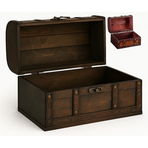 flexilife Schatztruhe aus Holz in versch. Größen - Geschenk Truhe Holztruhe - Schatzkiste Kindergeburtstag - Schatztruhe Hochzeit (dunkelbraun - Holz, groß - 40 x 30 x 25 cm)