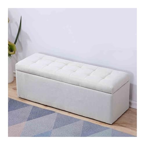 Gepolsterte Aufbewahrungsbank mit Schuhregal, stilvoller Wohnzimmerhocker & Truhe für Flur, Schlafzimmer & Kleiderschränke (Weiß, 120 x 40 x 40 cm)