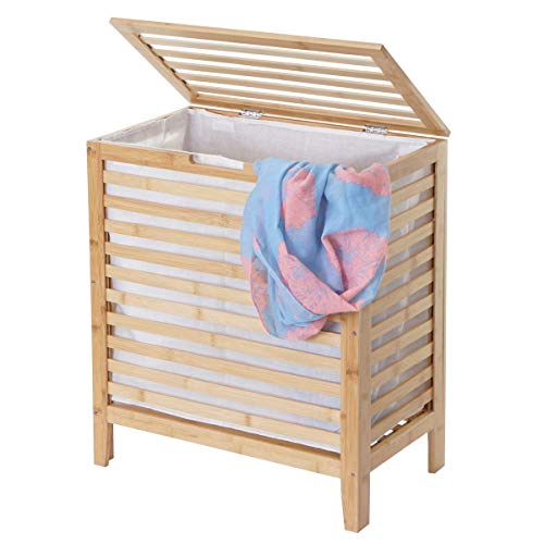 Wäschekorb HWC-B92, Laundry Wäschetruhe Wäschebox Wäschesammler Wäschebehälter Wäschetonne, Bambus 61x51x31cm 65l