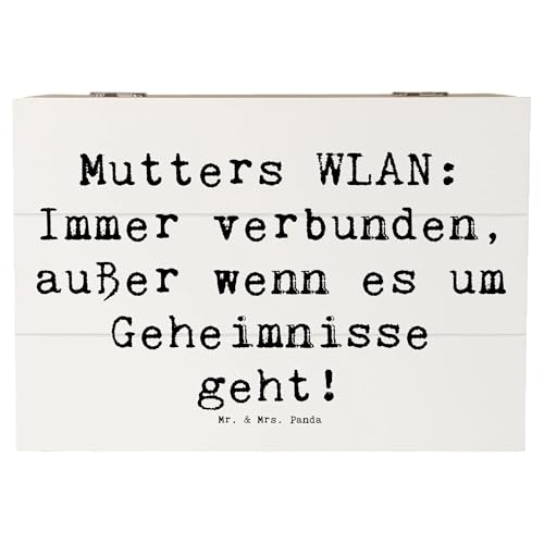 Mr. & Mrs. Panda 22 x 15 cm Holzkiste Spruch Mutters WLAN - Geschenk, verbunden, Truhe, Handarbeit, Mutter-Kind-Beziehung, Aufbewahrungsbox,