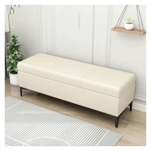 Gepolsterte Ledertruhe mit Stauraum, Ottomane, Eingangsbereich, Schlafzimmertruhe, cremeweiß (80 x 40 x 45 cm)