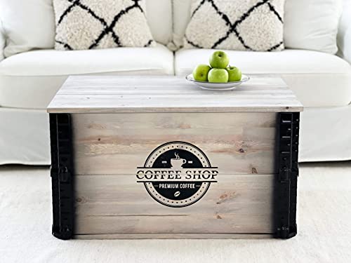 Uncle Joe´s Truhe Coffee Shop Couchtisch Truhentisch im Vintage Shabby chic Style aus Massiv-Holz mit Stauraum Holzkiste Beistelltisch Landhaus Wohnzimmertisch Holztisch grau