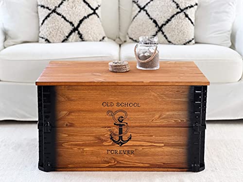 Uncle Joe´s Truhe Old School Couchtisch Truhentisch im Vintage shabby chic Style aus Massiv-Holz in braun mit Stauraum und Deckel Holzkiste Beistelltisch Landhaus Wohnzimmertisch Holztisch nussbaum