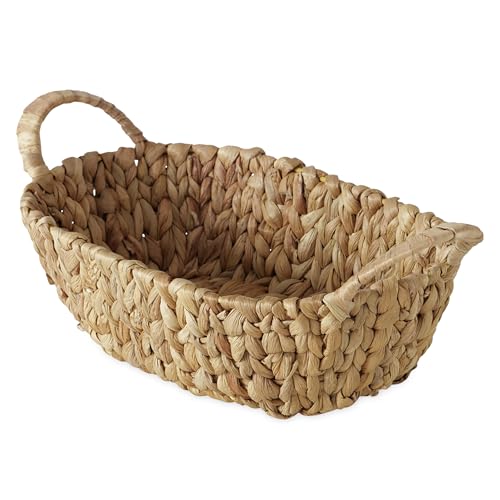 Deko Körbchen aus Wasserhyazinthe mit Henkeln - 34 x 18 cm - Boho Chic Aufbewahrungs Korb aus Seegras geflochten - Vintage Naturfaser Tischdeko Aufbewahrungskorb Bad Büro Küche Organizer