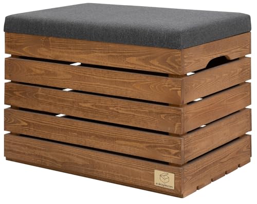 Sektum Ran | Sitztruhe mit stauraum holz - polsterbank Sitzbox - sitzbank mit stauraum - aufbewahrungsbox mit deckel - schuhbank mit sitzfläche 60x40x44cm