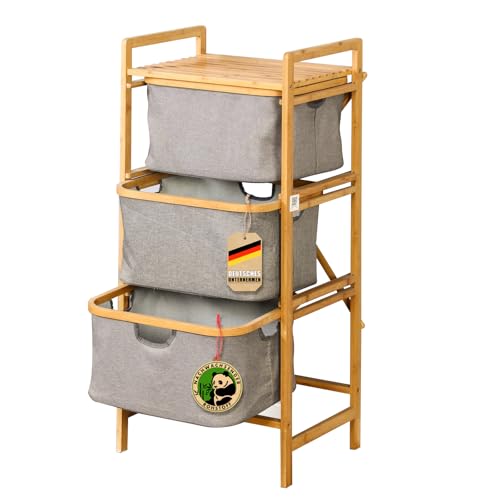 Floordirekt Wäschekorb, Bambus Wäschesammler mit 3 Fächern, Wäschekorb für Schmutzwäsche, Wäschesortierer aus Holz mit Wäschebox (Missouri)