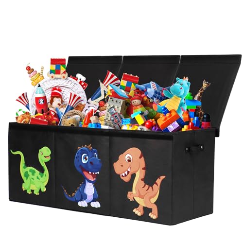 ELUCHANG Aufbewahrungsbox mit Deckel Kinder, 147L Große Faltbare Truhen & Kisten für Kinder, Aufbewahrungsbox Kinderzimmer, Spielzeugkiste Aufbewahrungsbox für Kinderzimmer,Schlafzimmer , Schwarz