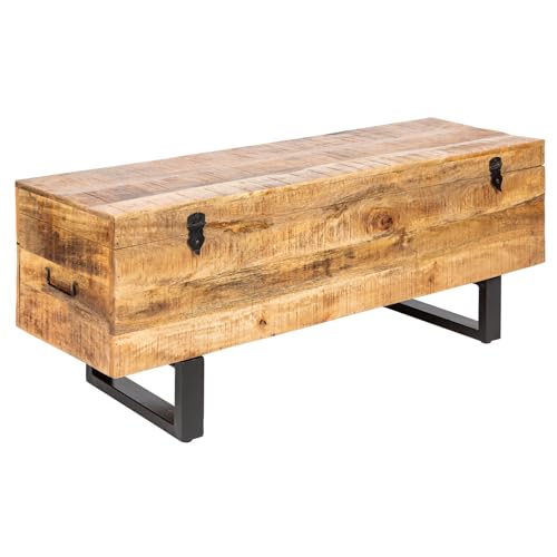 invicta INTERIOR Industrial Truhenbank Factory LOFT 115cm Mangoholz Natur Sitzbank mit Stauraum Holzbank Truhe