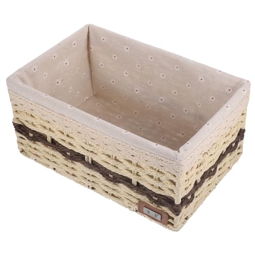 TOVINANNA Aufbewahrungskorb aus Stroh Haushaltskorb Korb für Kleinigkeiten Aufbewahrungskörbe Vorratsbehälter Geflochtener Desktop-Korb geflochtener Korb mit Futter Handbuch Container Windel