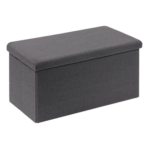 Bonlife Sitzbank mit Stauraum, Faltbare Sitzbank, Samt Fußhocker Truhen Aufbewahrungsbox mit Deckel, Grau, 80 x 40 x 40 cm