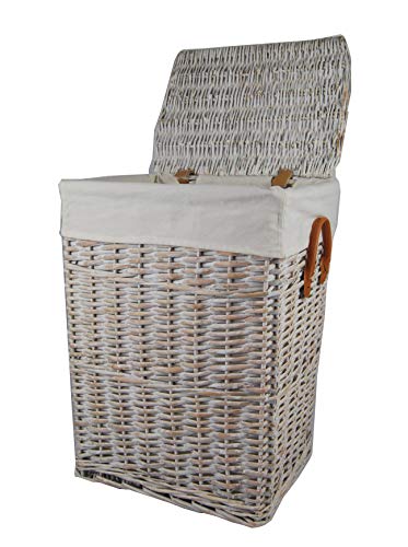 Wäschekorb Wäschesammler Wäschetruhe weide wasch weiß mit Deckel Bezug Henkeln Fassungverögen 60L