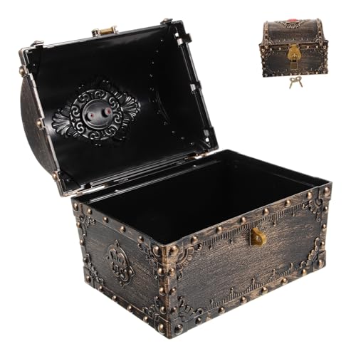 HONMEET Kasten Schatz Dekorative Piratentruhe Spielzeuge Abschließbar Brust Truhen Stamm Sperren Deckel Fan-shop Truhe Mit Schloss Piratenparty Vanity-schmuck-organizer Plastik