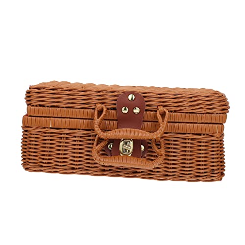 Parliky 1Stk Koffer aus Rattan braune Körbe aus Weidengeflecht. gewebte Kofferset spielzeug Koffer aus geflochtenem Rattanimitat Retro- pp Light Brown