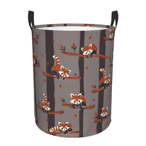 Wäschetonne 40X50Cm, Roter Panda Auf Holz Laundry Basket Dekorative,Freistehende Wäschetruhe Für Bad Waschküche Kleidung