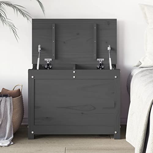 SKM Truhe Grau 60x32x45,5 cm Massivholz Kiefer, Weight: 8.85 kg, 823546
