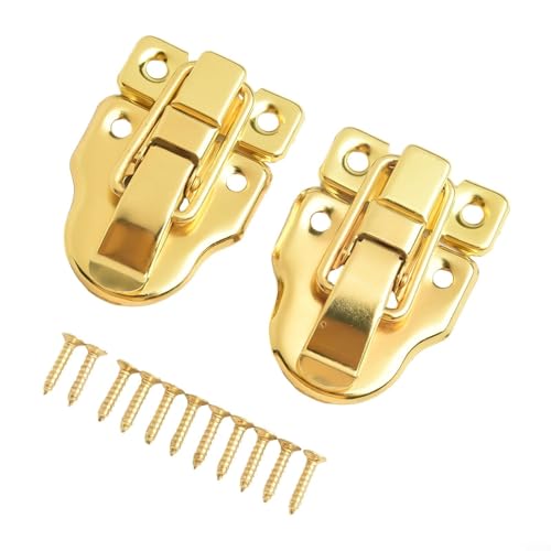 2 Stück Schmuckkästchen Verschluss für Holzkoffer und Truhen Vintage-Stil Knebelverschluss (Gold)
