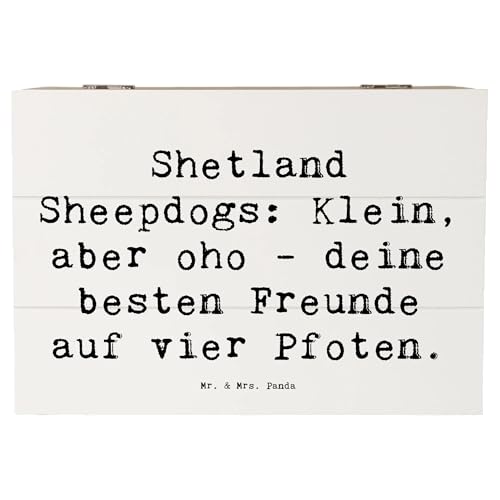 Mr. & Mrs. Panda 22 x 15 cm Holzkiste Spruch Shetland Sheepdog Freunde - Geschenk, Wärme, Hund, große Herzen, Truhe, XXL, tiefe Bindung,