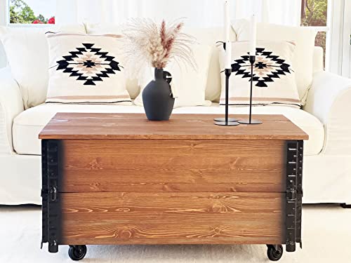 Uncle Joe´s Couchtisch XL dunkel Truhentisch Truhe im Vintage Shabby chic Style aus Massiv-Holz in braun mit Stauraum und Deckel Holzkiste Beistelltisch Landhaus Wohnzimmertisch Holztisch nussbaum