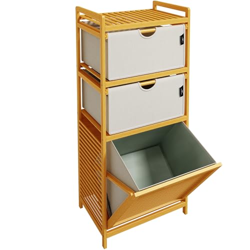 AdelDream Wäschekorb Bambus Wäschekörbe 3 Fächer Wäschesammler für Schmutzwäsche Lagerung für Gegenstände Wäschebox laundry baskets Wäschesortierer Hellgrau (Hellgrau-06-28)