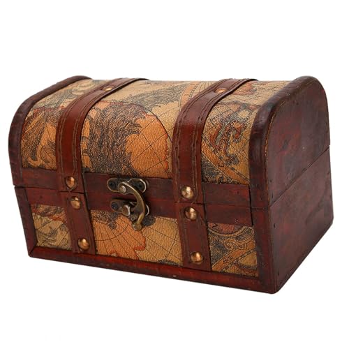 Brrnoo Vintage-Holzkiste Zur Schmuckaufbewahrung, Handgefertigte Truhe, Design Im Europäischen und Chinesischen Stil, Stoßfest, mit Scharnier, Ordentliches Nähen, Fotografie-Requisiten,