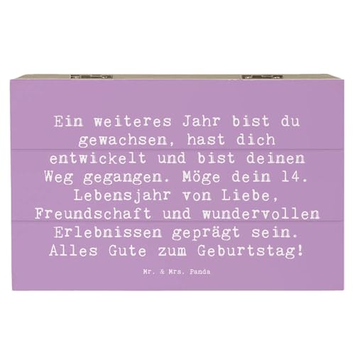 Mr. & Mrs. Panda 19 x 12 cm Holzkiste Spruch 14. Geburtstag - Geschenk, herzliche Botschaft, Geburtstag Kind, Schatulle, Geburtstag Feiern, Truhe,