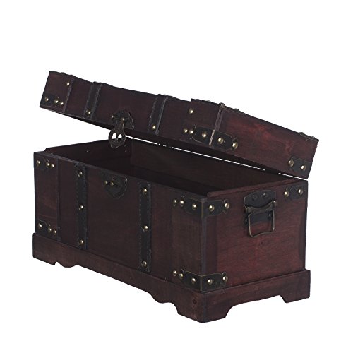 FD00387 Truhe, Holztruhe, Schatzkiste,Kiste, Piratenkiste, Kleinmöbel, Mit Metallbeschlägen Kolonialtruhe, Kolonialstil, Holzbox, mit ornamenten Gr. M bis XXL (Größe M 40cm x 19cm x 22cm)