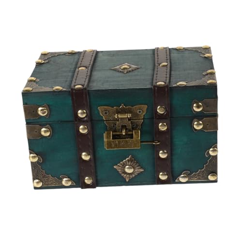 Vaguelly Piraten Schatztruhe Aus Holz Mit Schloss Vintage Aufbewahrungsbox Für Schmuck Erinnerungsstücke Und Dekoration Große Grüne Truhe Für Piratenpartys Und Sammlungen