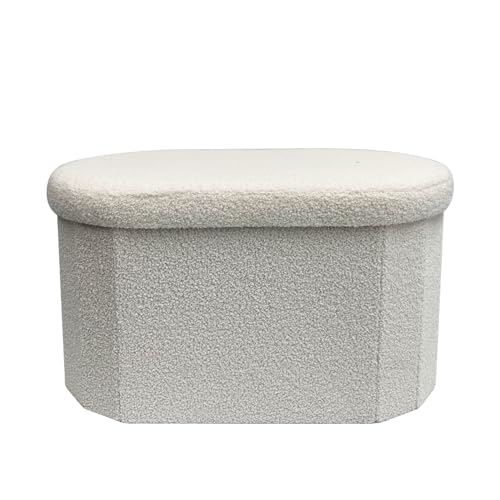 Generico 1 Weiße ovale Truhe cm 71x40x40, Polyester MDF-Faserplatte Polypropylen Polyurethan