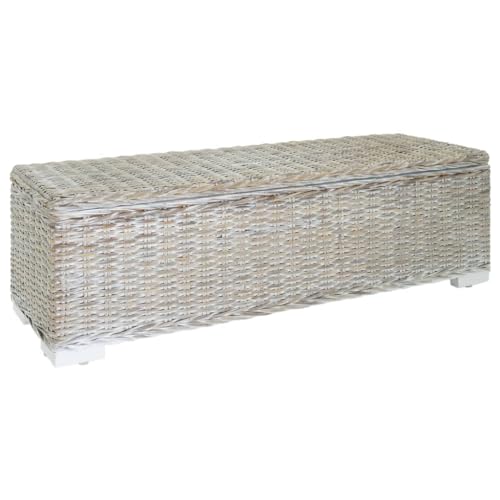 Hommdiy Truhe Weiß 110 cm Natur Kubu Rattan & Massivholz Mahagoni