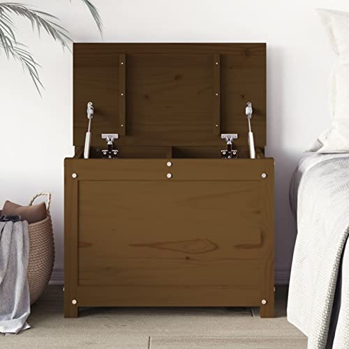 Tidyard Truhe Aufbewahrungstruhe Spielzeugkiste Spielzeugbox Holzkiste Sitztruhe Schatztruhe Honigbraun 60x32x45,5 cm Massivholz Kiefer