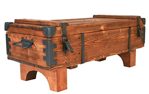 formplas Couch Tisch Truhentisch aus Massivholz, Vintage Style, 99cm Länge, 40cm Breite, 37cm Höhe, Rechteckiger Coffee Table mit Stauraum, Retro-Stil Haus- und Gartenmöbel