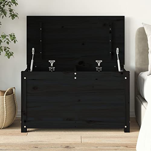 ZEYUAN Truhe Schwarz 80x40x45,5 cm Massivholz Kiefer Sitzbank Mit Stauraum, Wäschetruhe, Spielzeugkiste, Aufbewahrungstruhe, Aufbewahrung, Jugendzimmer Möbel, Truhenbank Mit Stauraum - 823538