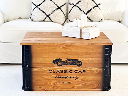 Uncle Joe´s Truhe Classic Car Couchtisch Truhentisch im Vintage Shabby chic Style aus Massiv-Holz in braun mit Stauraum und Deckel Holzkiste Beistelltisch Landhaus Wohnzimmertisch Holztisch nussbaum
