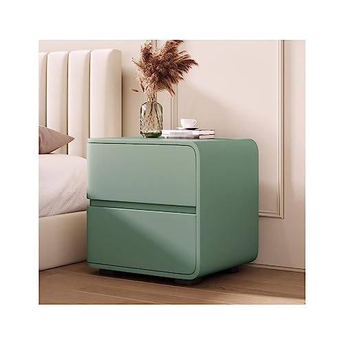 Nachttisch aus Massivholz mit 2 Schubladen, skandinavischer Stil, Nachttisch für Schlafzimmer, moderner Beistelltisch mit Ledertruhe, nordischer Nachtschrank, 50 x 40 x 47 cm, Kommode, stilvolle und