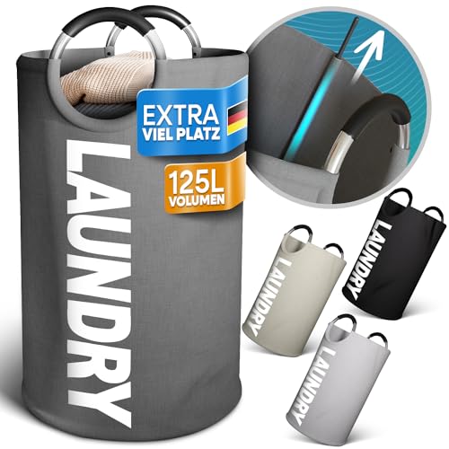 Loco Bird Faltbarer Wäschekorb 125L Grau – Großer Wäschesammler mit Griffen - Leichter Schmutzwäschebehälter - Robuster Laundry Basket - Vielseitige Wäschetruhe - Schamelle Wäschetonne