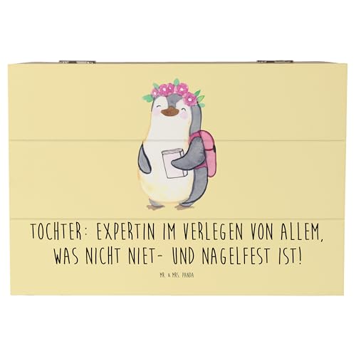 Mr. & Mrs. Panda 22 x 15 cm Holzkiste Tochter Expertin - Geschenk, Geschenkbox, Handarbeit, Zuneigung, Dekor, Truhe, Chaos, Kinder, Dankeschön, niet-