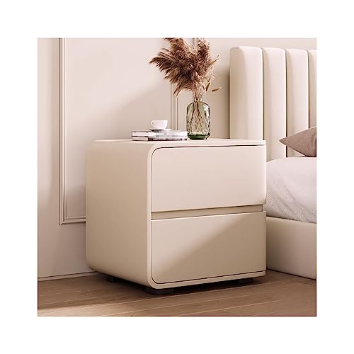 Skandinavischer Nachttisch aus Massivholz mit 2 Schubladen, stilvoller Nachttisch für Schlafzimmer, moderner Beistelltisch mit Ledertruhe, nordischer Nachtschrank, 40 x 40 x 47 cm, Kommode, riesiges