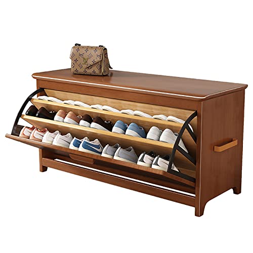 Schuhregal aus Massivholz mit 3 Ebenen, mit Schublade, Schuh-Organizer für Eingangsbereich, Flur, Wohnzimmer, Innenbereich, Truhe und Betthocker