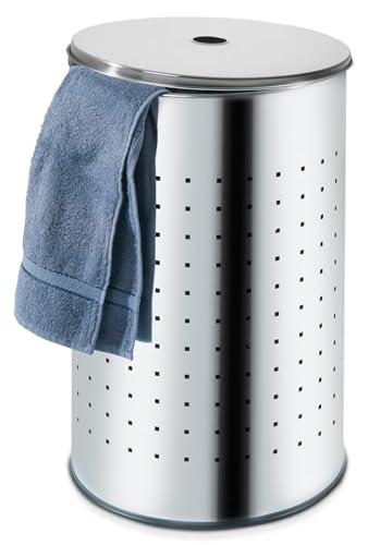 Home4You Wäschetonne Wäschesammler Wäschekorb Wäschebox Wäschetruhe mit Deckel und Luftlöchern | Edelstahl | Grau | Ø 29 cm | 54 cm hoch | 37 Liter Fassungsvermögen