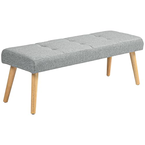 HOMCOM Sitzbank, Polsterbank mit Leinenoptik, Knopfheftung, Bettbank mit Holzbeine für Schlafzimmer, Wohnzimmer, Flur, 120 x 41 x 43 cm, Grau
