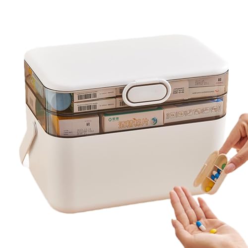 Wlikmjg Staubdichte Medikamentenbox, Medikamenten-Organizer-Tr uhe - Dreischichtige tragbare Medizinkiste mit großem Fassungsvermögen - Abnehmbarer Medikamentenschrank, Pillen-Organizer für Familie und