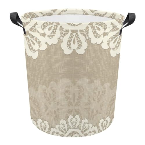 Laundry Basket Shabby Chi Weiße Spitze, Wäschekörbe Faltbare Wäschetruhe Robust Wäschetonne Für Bad Schlafzimmer 34X42Cm