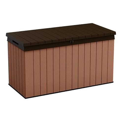 Koll Living Auflagenbox/Kissenbox 570 Liter l 100% Wasserdicht l mit Belüftung dadurch kein übler Geruch/Schimmel l Moderne Holzoptik l Deckel belastbar bis 300 KG (2 Personen)