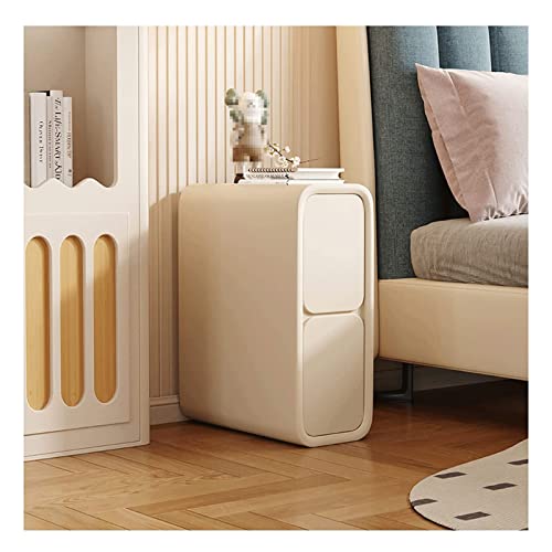 Schmaler Nachttisch mit 2 Schubladen – Nachttisch aus Mikrofaser-Leder, minimalistisch, schlank, Sofa, Beistelltisch für kleine Räume, Schlafzimmermöbel, Aufbewahrungsschrank, moderne Truhe