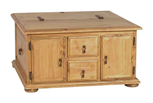 MiaMöbel Truhentisch Mexico Möbel 90x90 cm Landhausstil Massivholz Pinie Honig