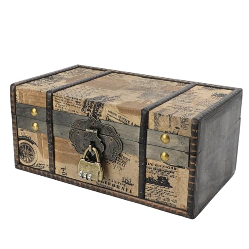 SUBLXPoten Truhe Holz Vintage Schmuck-Aufbewahrungsbox, großes Fassungsvermögen, Retro-Vintage-Holz, breite Schmuckkästchen mit Schloss for Heimdekoration
