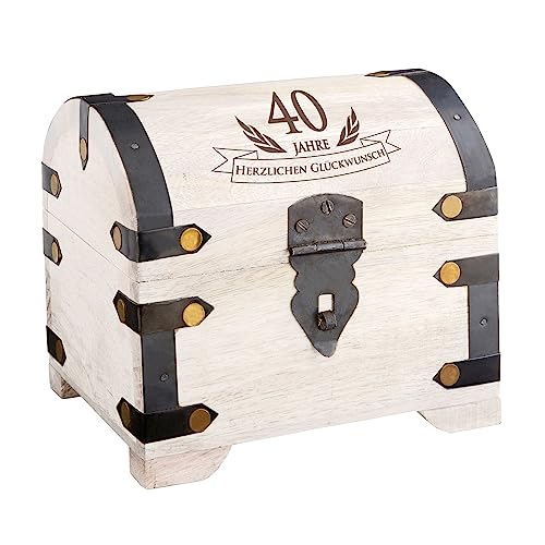 Große Schatztruhe mit Gravur zum 40. Geburtstag, Weiße Schatzkiste, Geburtstagsgeschenk, Geschenkbox mit Deckel, Dekorative Holztruhe, Geschenk Holzkiste mit Deckel, Verpackung für Geldgeschenke