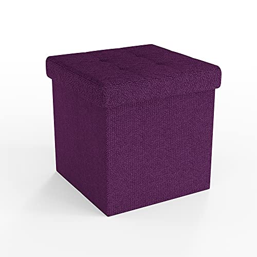 INTIRILIFE Faltbare Sitzhocker 38x38x38 cm in Nebel LILA - Sitzwürfel mit Stauraum und Deckel aus Stoff mit Mulden - Sitzcube Fußablage Aufbewahrungsbox Truhe Sitzhocker