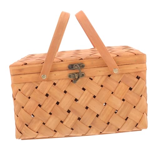 Happyyami Vintage Picknickkorb Handgeflochtener Korb Nistkorb Geschenk-aufbewahrungskor b Toilettenpapierhalterkorb Geschenkkorb Zur Hochzeit Weinkorb Mülleimer Snack Hölzern Einkaufen