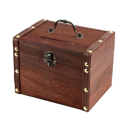 SUBLXPoten Truhe Holz Vintage Aufbewahrungsbox aus Holz, handgefertigt, großes Fassungsvermögen, rechteckig, Retro-Metallschloss
